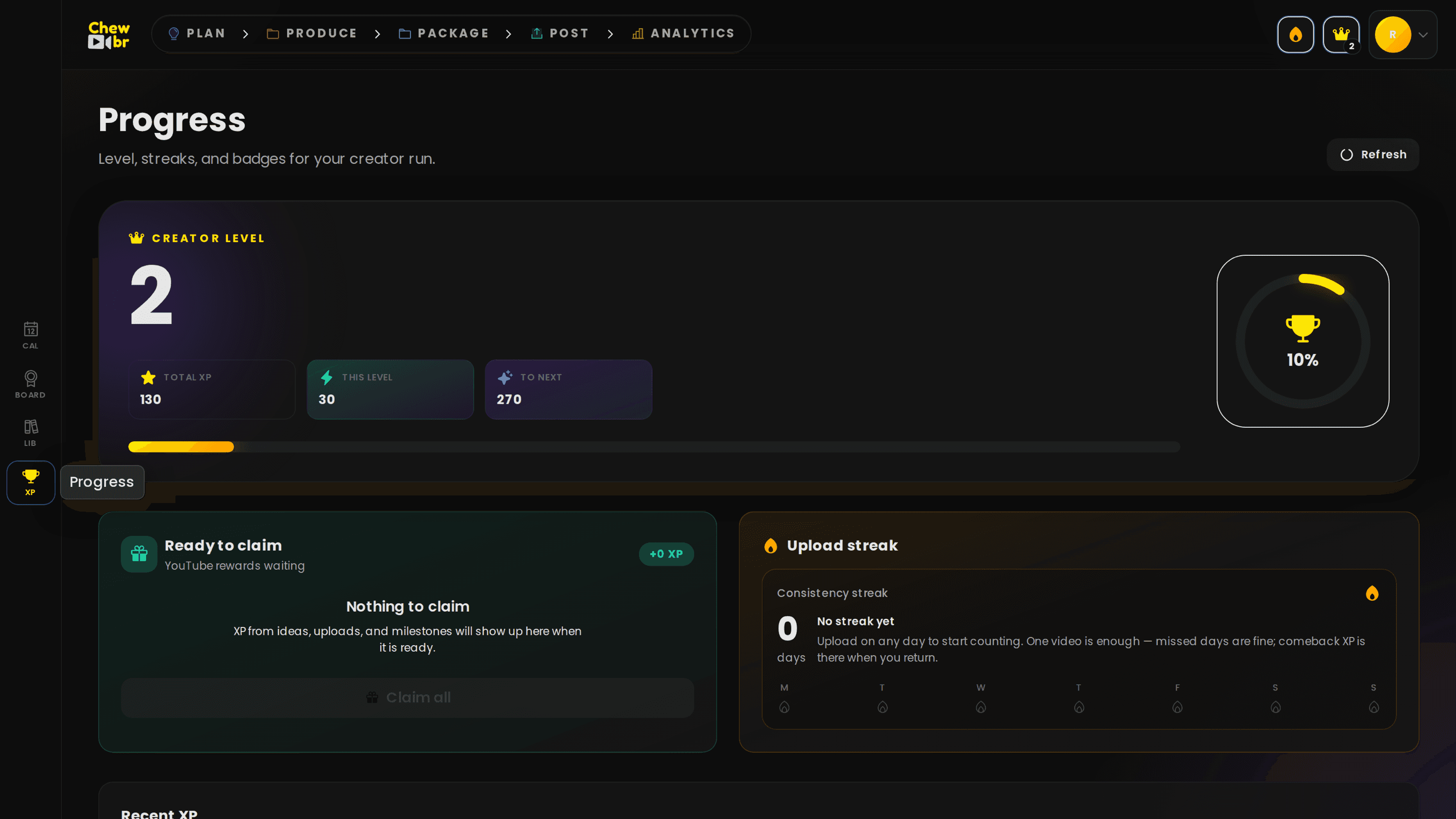 Progress — the Chewbr Shipped — the payoff screen